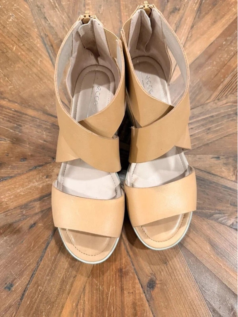 ECCO Shape Wedge Plateau Sandals Women 6 EU 37 Tan Leather Back Zip